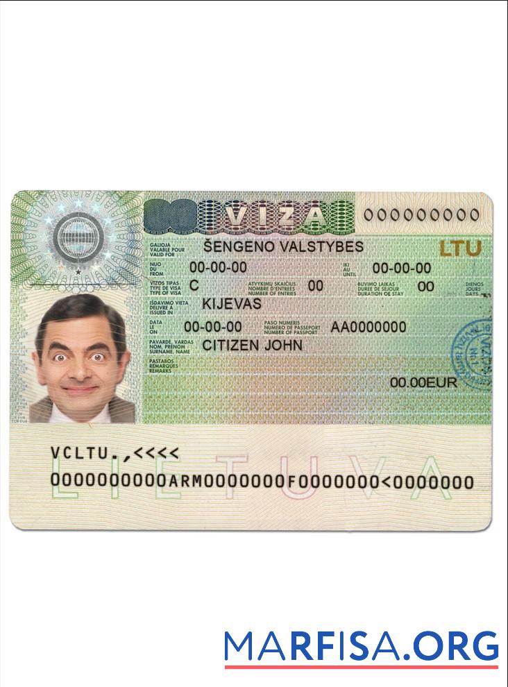 Downloadable Lithuania (Litva) Schengen visa example